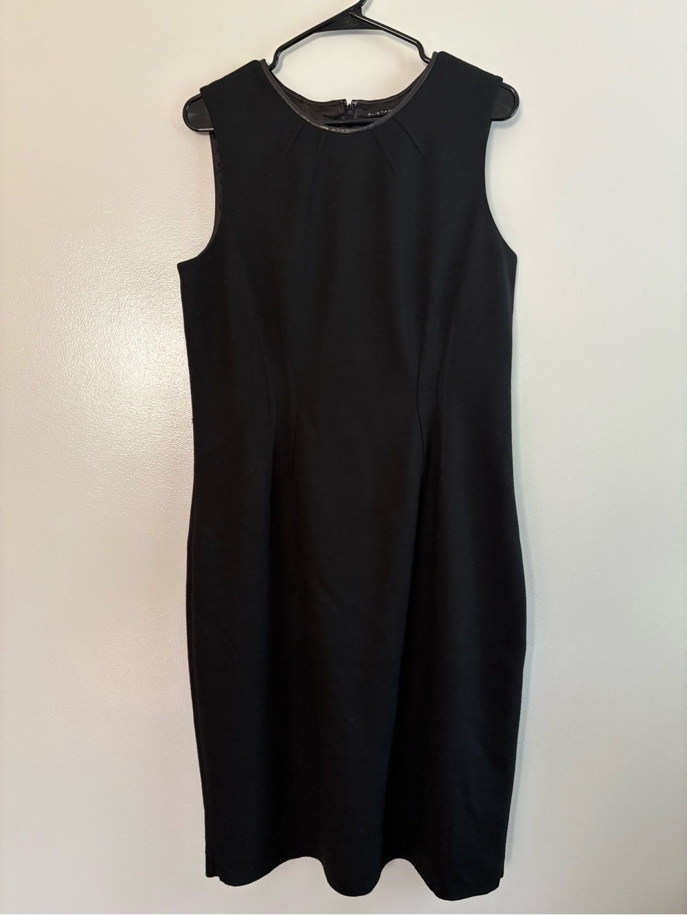 Elie Tahari Leather Trim Sleeveless Sheath Black Dress Tailored Classic Size 14